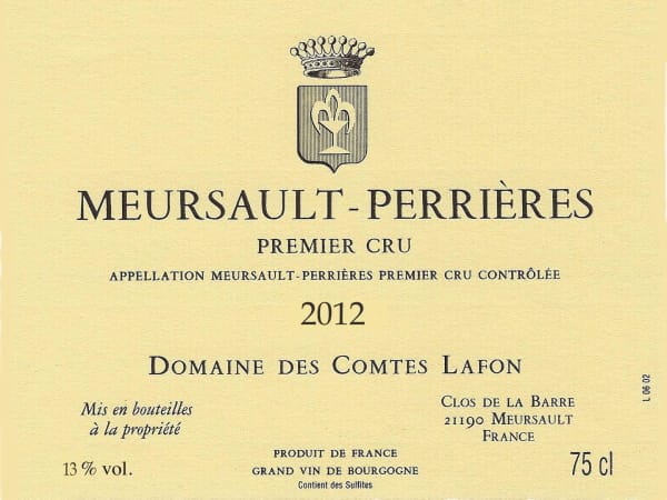 Rượu vang trằng Domaine des Comtes Lafon Meursault Perrieres Premier Cru 2012