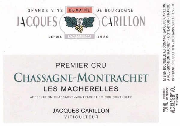 Rượu vang trằng Domaine Jacques Carillon Chassagne-Montrachet Les Macherelles Premier Cru 2013