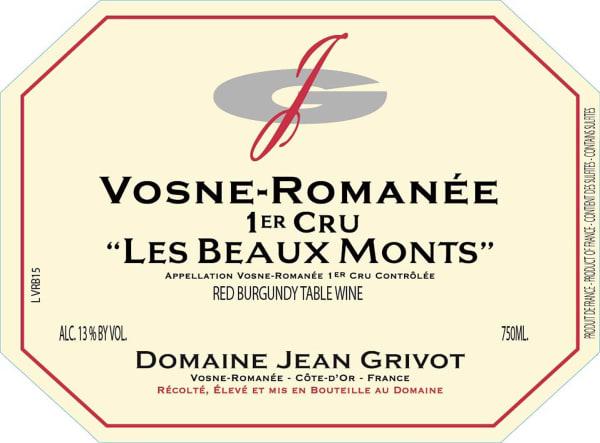 Rượu vang đỏ Domaine Jean Grivot Vosne-Romanee Les Beaux Monts Premier Cru 2017