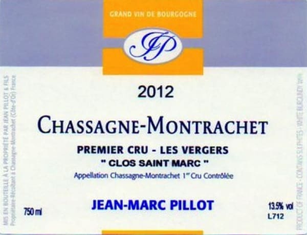 Rượu vang trằng Domaine Jean-Marc Pillot Chassagne-Montrachet Clos Saint Marc Les Vergers Premier Cru 2012