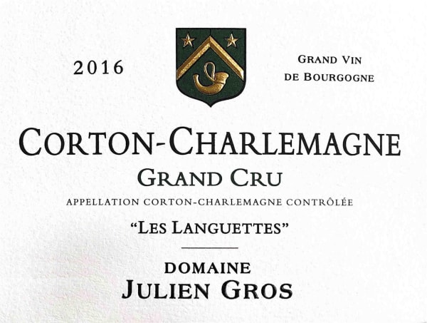 Rượu vang trằng Domaine Julien Gros Corton-Charlemagne Grand Cru Les Languettes 2016