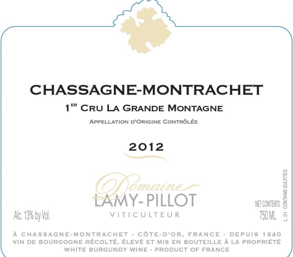 Rượu vang trằng Domaine Lamy Pillot Chassagne-Montrachet La Grande Montagne Premier Cru 2012
