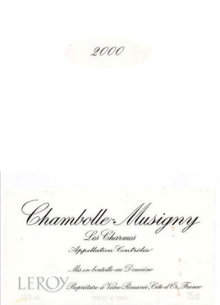 Rượu vang đỏ Domaine Leroy Chambolle-Musigny Les Charmes Premier Cru 2000