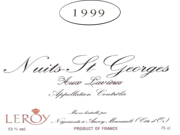Rượu vang đỏ Domaine Leroy Nuits St Georges Aux Lavieres 1999