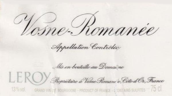 Rượu vang đỏ Domaine Leroy Vosne Romanee 2004