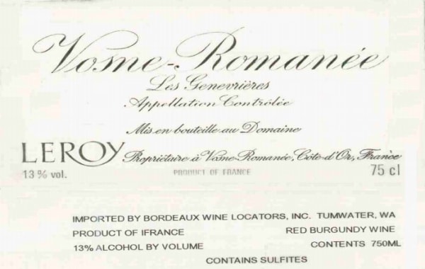 Rượu vang đỏ Domaine Leroy Vosne-Romanee Les Genevrieres 2007