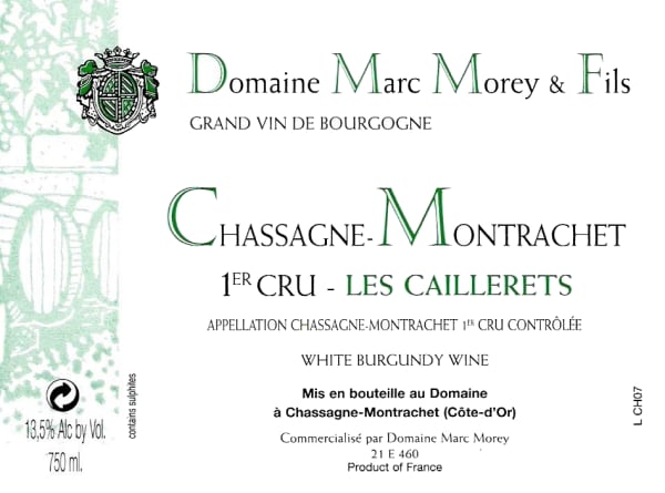 Rượu vang trằng Domaine Marc Morey Chassagne-Montrachet Les Caillerets Premier Cru 2015