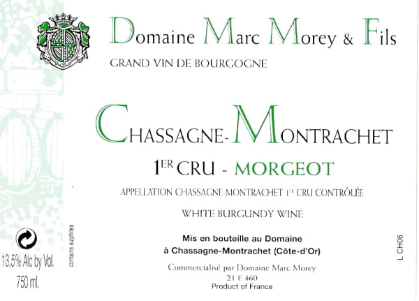 Rượu vang trằng Domaine Marc Morey Chassagne-Montrachet Morgeot Premier Cru 2016