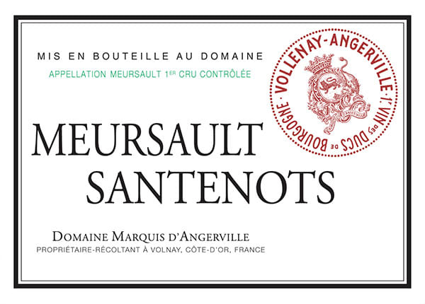 Rượu vang trằng Domaine Marquis d'Angerville Meursault Santenots Premier Cru 2020