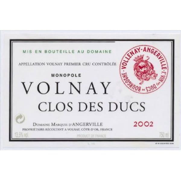 Rượu vang đỏ Domaine Marquis d'Angerville Volnay Clos des Ducs Premier Cru Monopole 2002