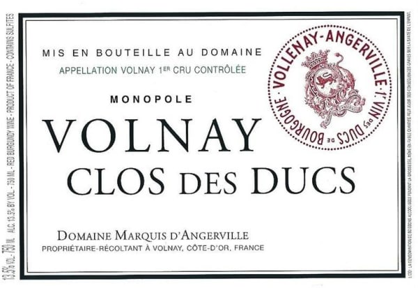Rượu vang đỏ Domaine Marquis d'Angerville Volnay Clos des Ducs Premier Cru Monopole 2007