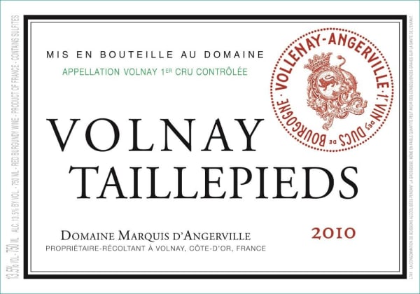 Rượu vang đỏ Domaine Marquis d'Angerville Volnay Taillepieds Premier Cru 2010