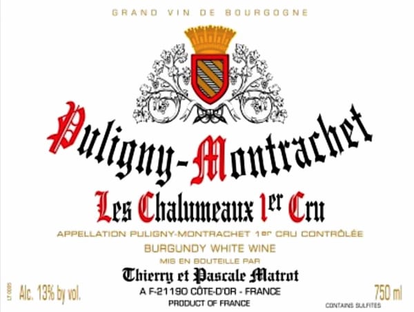 Rượu vang trằng Domaine Matrot Puligny-Montrachet Les Chalumeaux Premier Cru 2018
