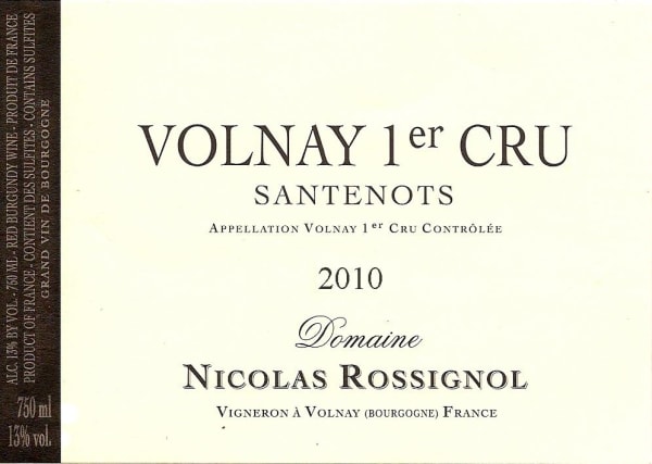Rượu vang đỏ Domaine Nicolas Rossignol Volnay Premier Cru Santenots (chai Magnum 1,5 lít) 2010