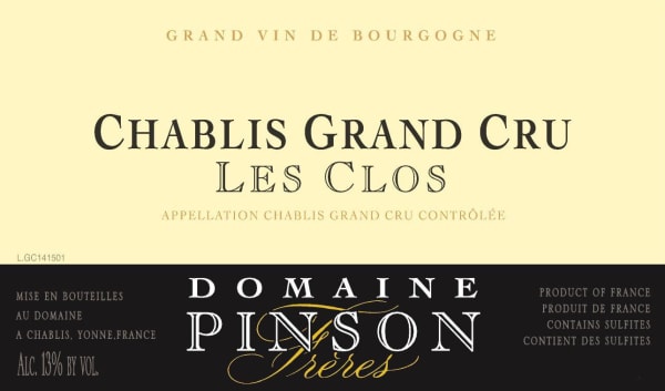 Rượu vang trằng Domaine Pinson Freres Chablis les Clos Grand Cru (chai Magnum 1,5 lít) 2018