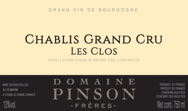 Rượu vang trằng Domaine Pinson Freres Chablis Les Clos Grand Cru 2020