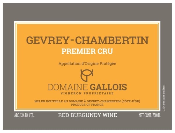 Rượu vang đỏ Dominique Gallois Gevrey-Chambertin Premier Cru 2020