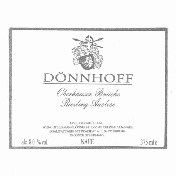 Rượu vang trằng Donnhoff Oberhauser Brucke Riesling Auslese Goldkapsel (chai 375 ml) 2001