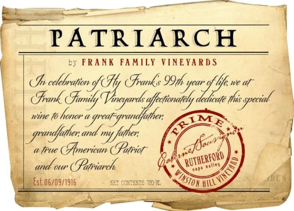 Rượu vang đỏ Frank Family Vineyards Patriarch Cabernet Sauvignon 2013