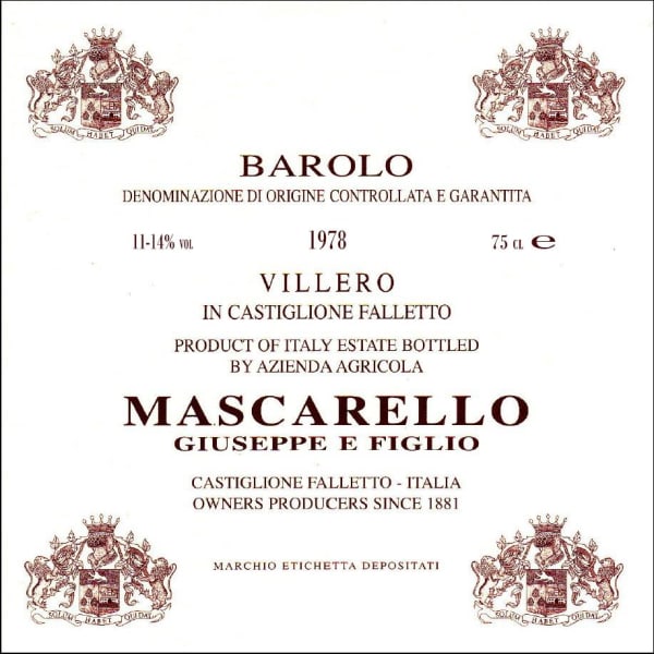 Rượu vang đỏ Giuseppe Mascarello  Barolo Villero 1978