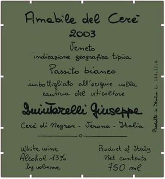 Rượu vang trằng Giuseppe Quintarelli Amabile del Cere Passito Bianco (chai 375 ml) 2003