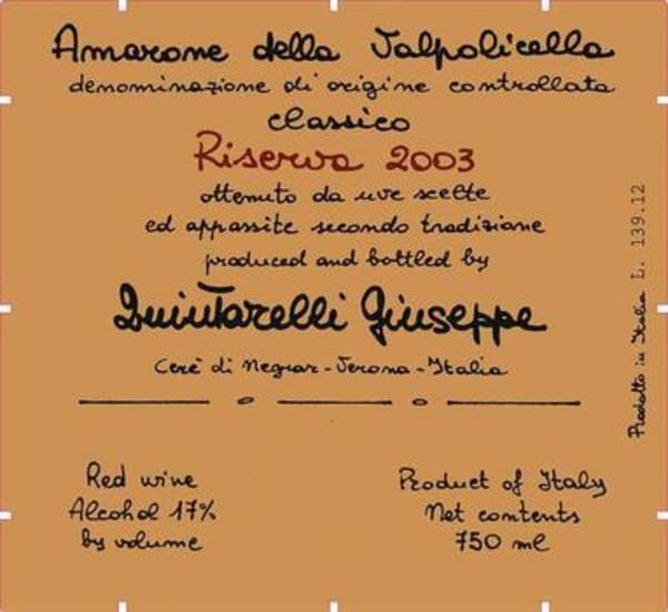 Rượu vang đỏ Giuseppe Quintarelli Amarone della Valpolicella Classico Riserva 2003