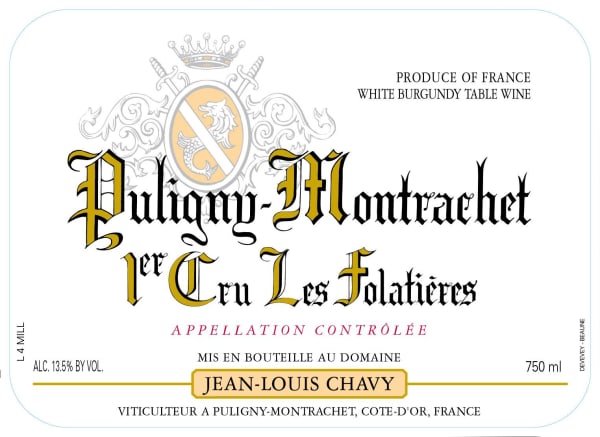 Rượu vang trằng Jean-Louis Chavy Puligny-Montrachet Les Folatieres Premier Cru 2017