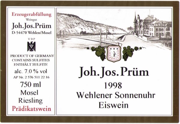Rượu vang trằng J.J. Prum Wehlener Sonnenuhr Riesling Eiswein 1998