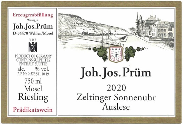 Rượu vang trằng J.J. Prum Zeltinger Sonnenuhr Gold Capsule Riesling Auslese 2020