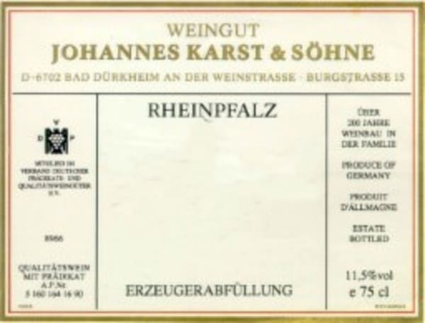 Rượu vang trằng Johannes Karst Kallstadter Kobnert Ehrenfelser Eiswein 1983