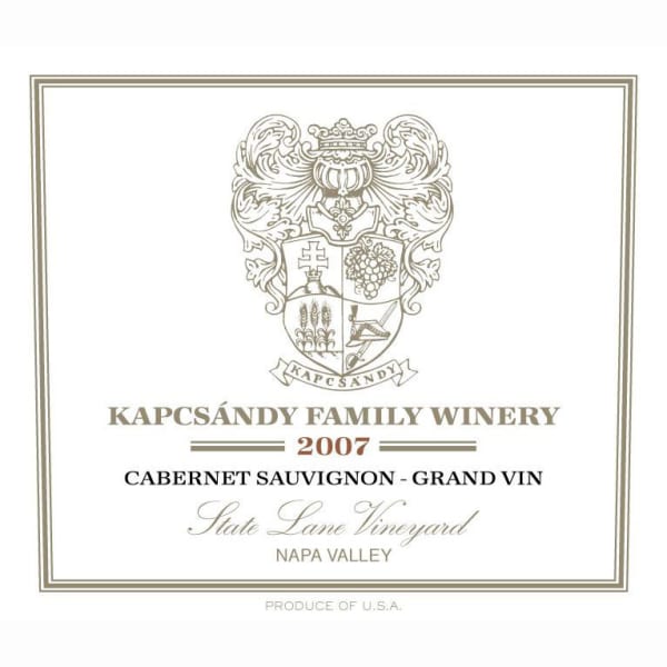 Rượu vang đỏ Kapcsandy Family Winery State Lane Cabernet Sauvignon Grand Vin (chai Magnum 1,5 lít) 2007