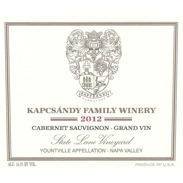 Rượu vang đỏ Kapcsandy Family Winery State Lane Cabernet Sauvignon Grand Vin 2012