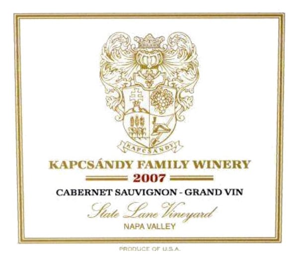 Rượu vang đỏ Kapcsandy Family Winery State Lane Vineyard Grand Vin Cabernet Sauvignon 2007