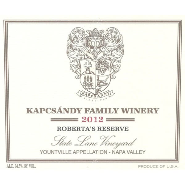 Rượu vang đỏ Kapcsandy Family Winery State Lane Vineyard Roberta's Reserve 2012
