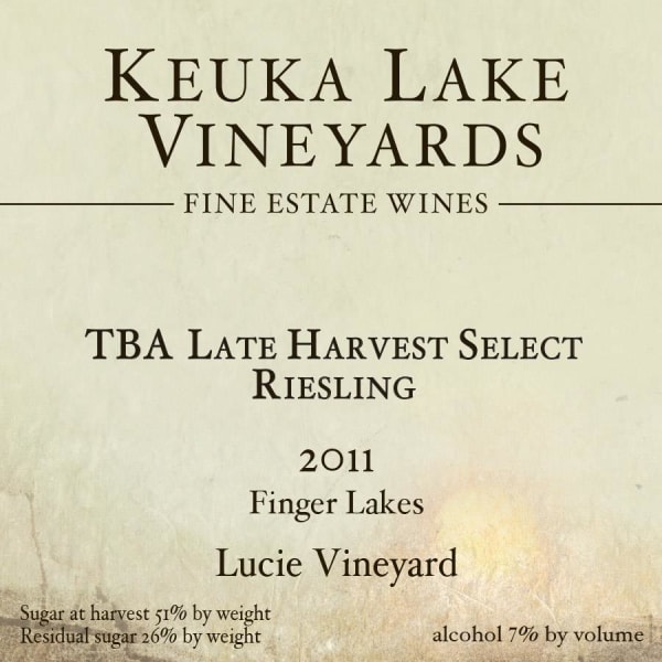 Rượu vang trằng Keuka Lake Vineyards TBA Late Harvest Select Riesling 2011