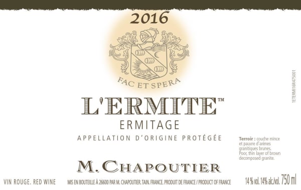 Rượu vang đỏ M. Chapoutier Ermitage l'Ermite 2016