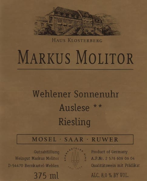 Rượu vang trằng Markus Molitor Wehlener Sonnenuhr Riesling Auslese 2012