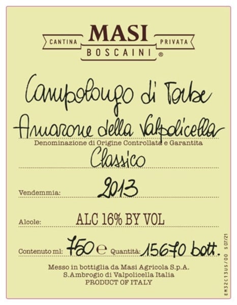 Rượu vang đỏ Masi Campolongo di Torbe Amarone 2013
