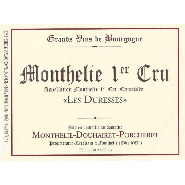 Rượu vang trằng Monthelie-Douhairet-Porcheret Les Duresses Monthelie Blanc Premier Cru 2021