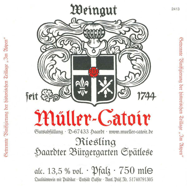 Rượu vang trằng Muller-Catoir Haardter Burgergarten Riesling Spatlese A P #2134 2001