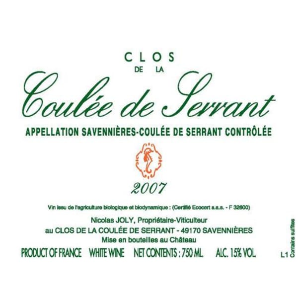 Rượu vang trằng Nicolas Joly Savennieres Clos de la Coulee de Serrant 2007