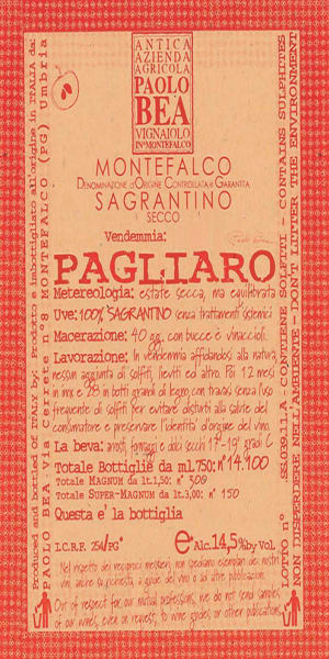 Rượu vang đỏ Paolo Bea Sagrantino di Montefalco Pagliaro (chai Magnum 1,5 lít) 2017