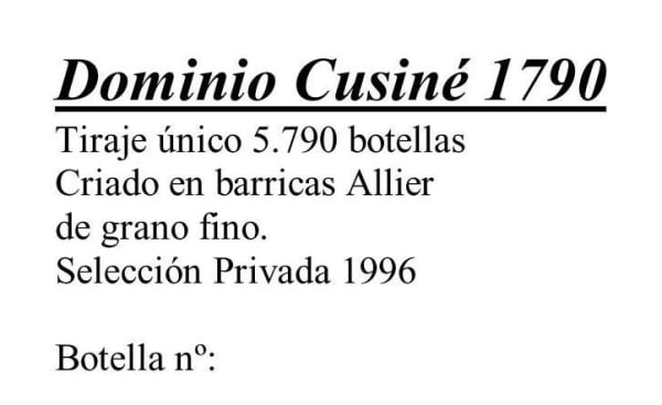 Rượu vang đỏ Pares Balta Dominio Cusine 1790 Gran Reserva 1996