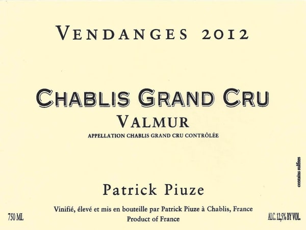 Rượu vang trằng Patrick Piuze Chablis Valmur Grand Cru 2012