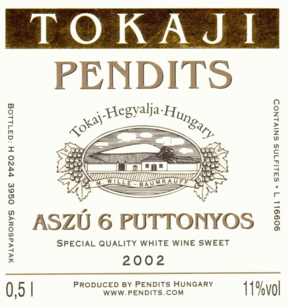 Rượu vang trằng Pendits Aszu 6 Puttonyo 2002
