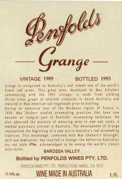 Rượu vang đỏ Penfolds Grange 1989