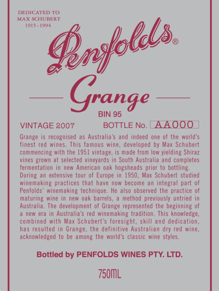Rượu vang đỏ Penfolds Grange 2007
