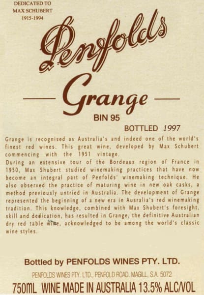 Rượu vang đỏ Penfolds Grange Bin 95 1999