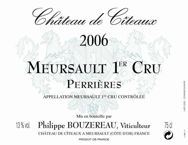 Rượu vang trằng Philippe Bouzereau - Chateau de Citeaux Meursault Perrieres Premier Cru 2006