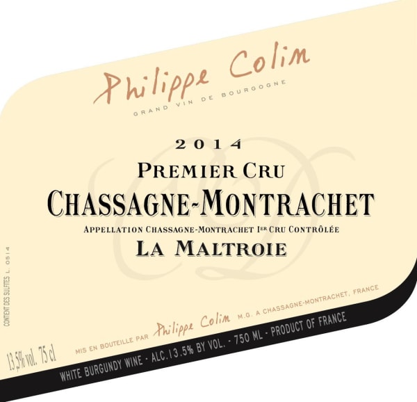 Rượu vang trằng Philippe Colin Chassagne-Montrachet La Maltroie Premier Cru 2014